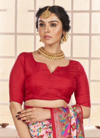 Pink Cotton Silk Trendy Saree with Patch Border and Print Work