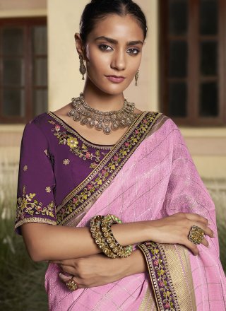 Pink Cotton Traditional Saree