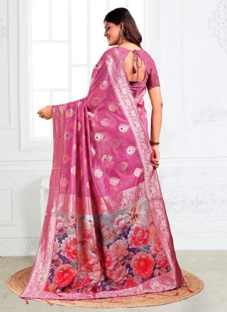 Pink Cotton Trendy Saree with Digital Print Work