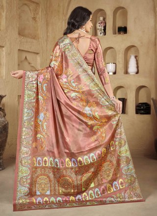 Pink Crepe Silk Classic Sari with Foil Print Work for Ceremonial