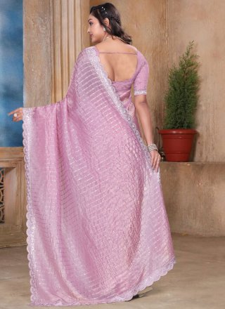 Pink Crush Embroidered, Resham and Sequins Work Classic Sari