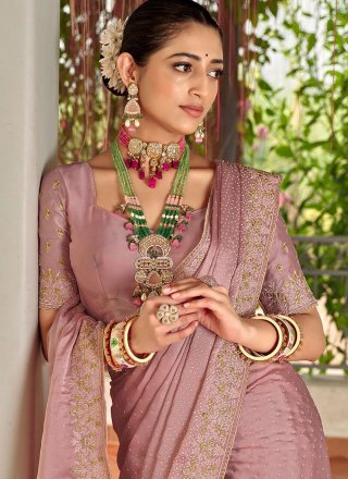 Pink Cut Dana, Embroidered and Zari Work Silk Contemporary Sari