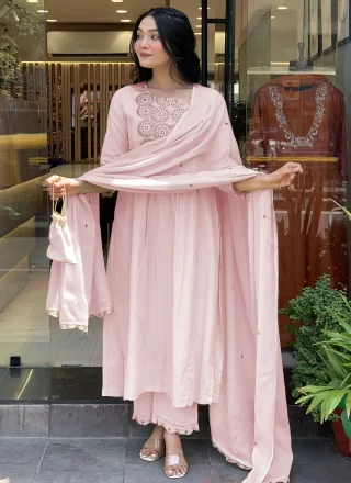 Pink Embroidered and Mirror Work Chanderi Readymade Style