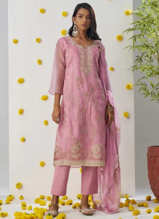 Pink Embroidered, Stone and Zari Work Crush Salwar Suit