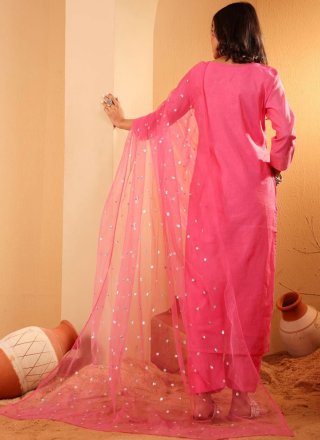 Pink Embroidered Work Chanderi Silk Pant Style Suit