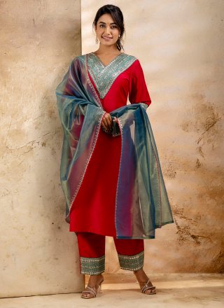Pink Embroidered Work Rayon Pant Style Suit