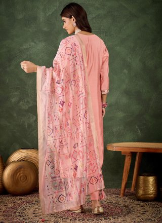 Pink Embroidered Work Silk Blend Salwar Suit