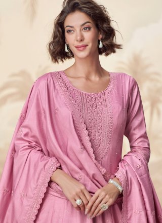 Pink Embroidered Work Silk  Designer Gown