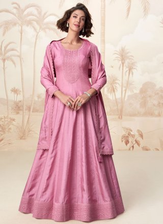 Pink Embroidered Work Silk  Designer Gown