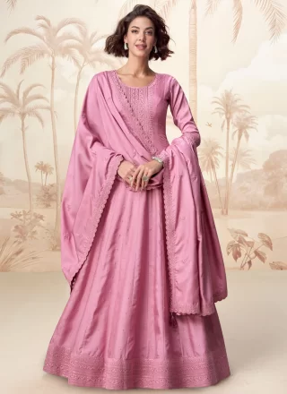 Pink Embroidered Work Silk  Designer Gown