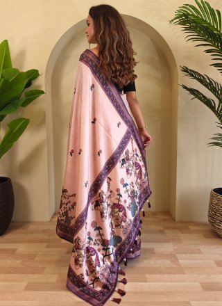 Pink Fancy and Print Work Viscose Trendy Saree