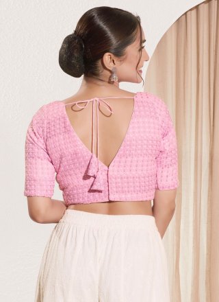 Pink Fancy Fabric Embroidered Work Blouse for Festival