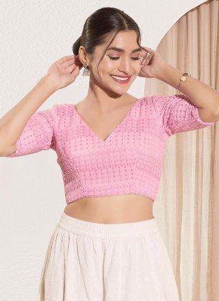 Pink Fancy Fabric Embroidered Work Blouse for Festival
