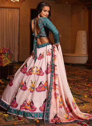 Pink Faux Crepe Lehenga Choli with Print Work