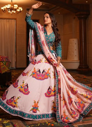 Pink Faux Crepe Lehenga Choli with Print Work