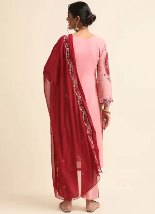 Pink Faux Georgette Embroidered Work Salwar Suit