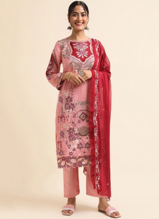 Pink Faux Georgette Embroidered Work Salwar Suit