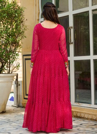 Pink Faux Georgette Gamthi and Print Work Designer Gown