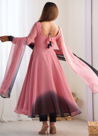 Pink Faux Georgette Readymade Salwar Suit In Plain