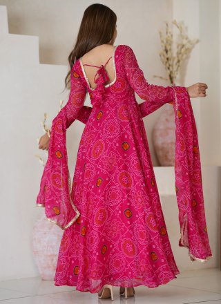 Pink Foil Print Work Chiffon Floor Length Salwar Suit