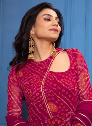 Pink Georgette Bandhej Work Gown