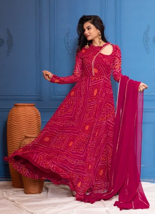 Pink Georgette Bandhej Work Gown