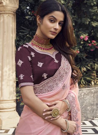 Pink Georgette Classic Sari