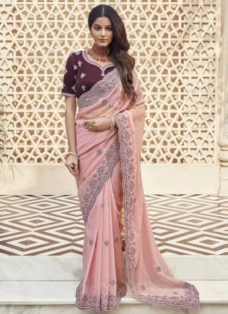 Pink Georgette Classic Sari