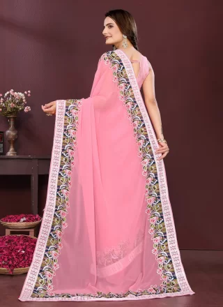Pink Georgette Contemporary Saree