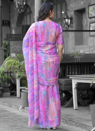 Pink Georgette Contemporary Saree with Digital Print Work