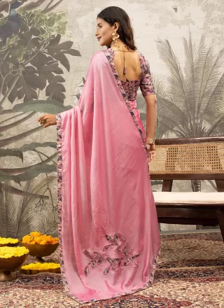 Pink Georgette Diamond Work Trendy Saree for Casual