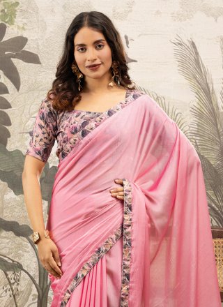 Pink Georgette Diamond Work Trendy Saree for Casual