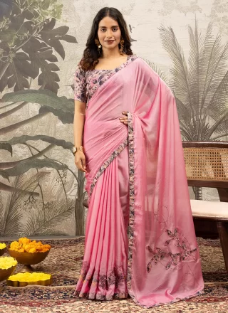 Pink Georgette Diamond Work Trendy Saree for Casual