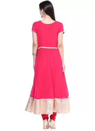 Pink Georgette Embroidered and Patch Border Work Churidar Suit for Women