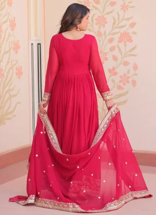 Pink Georgette Embroidered and Sequins Work Designer Gown