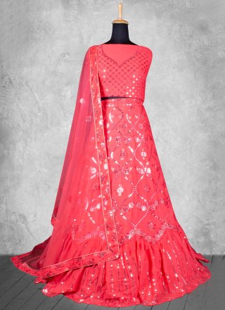 Pink Georgette Embroidered and Sequins Work Lehenga Choli for Engagement