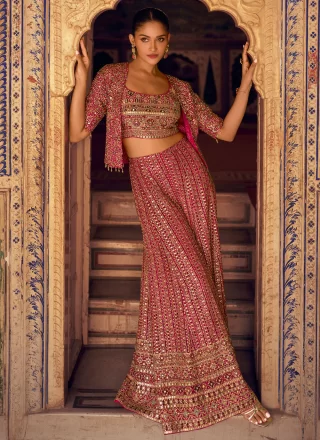 Pink Georgette Embroidered and Swarovski Work Salwar Suit