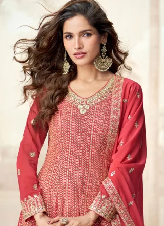 Pink Georgette Embroidered and Zari Work Readymade Style