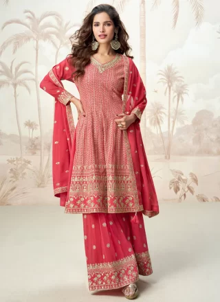 Pink Georgette Embroidered and Zari Work Readymade Style