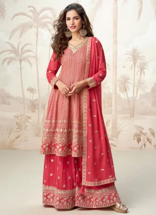 Pink Georgette Embroidered and Zari Work Readymade Style