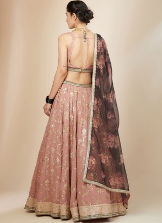 Pink Georgette Embroidered, Sequins and Zari Work Lehenga Choli for Ceremonial