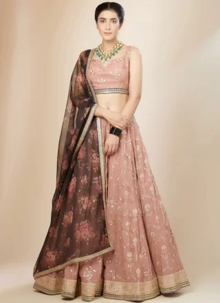 Pink Georgette Embroidered, Sequins and Zari Work Lehenga Choli for Ceremonial