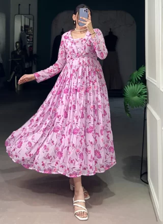 Pink Georgette Floral Patch Work Casual Kurti