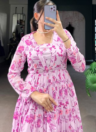 Pink Georgette Floral Patch Work Casual Kurti