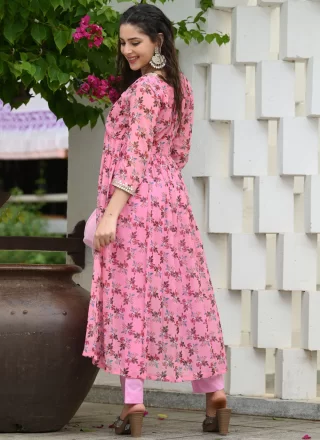 Pink Georgette Floral Patch Work Readymade Salwar Suit for Ceremonial