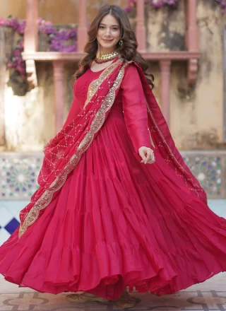 Pink Georgette Gown In Plain for Festival