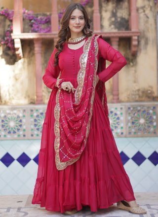 Pink Georgette Gown In Plain for Festival