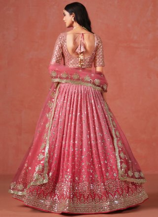 Pink Georgette Lehenga Choli with Embroidered, Sequins and Zari Work