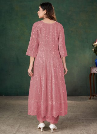 Pink Georgette Salwar Suit with Sequins, Thread and Zari Work for Festival