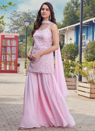 Pink Georgette Sequins and Thread Work Salwar Suit for Women